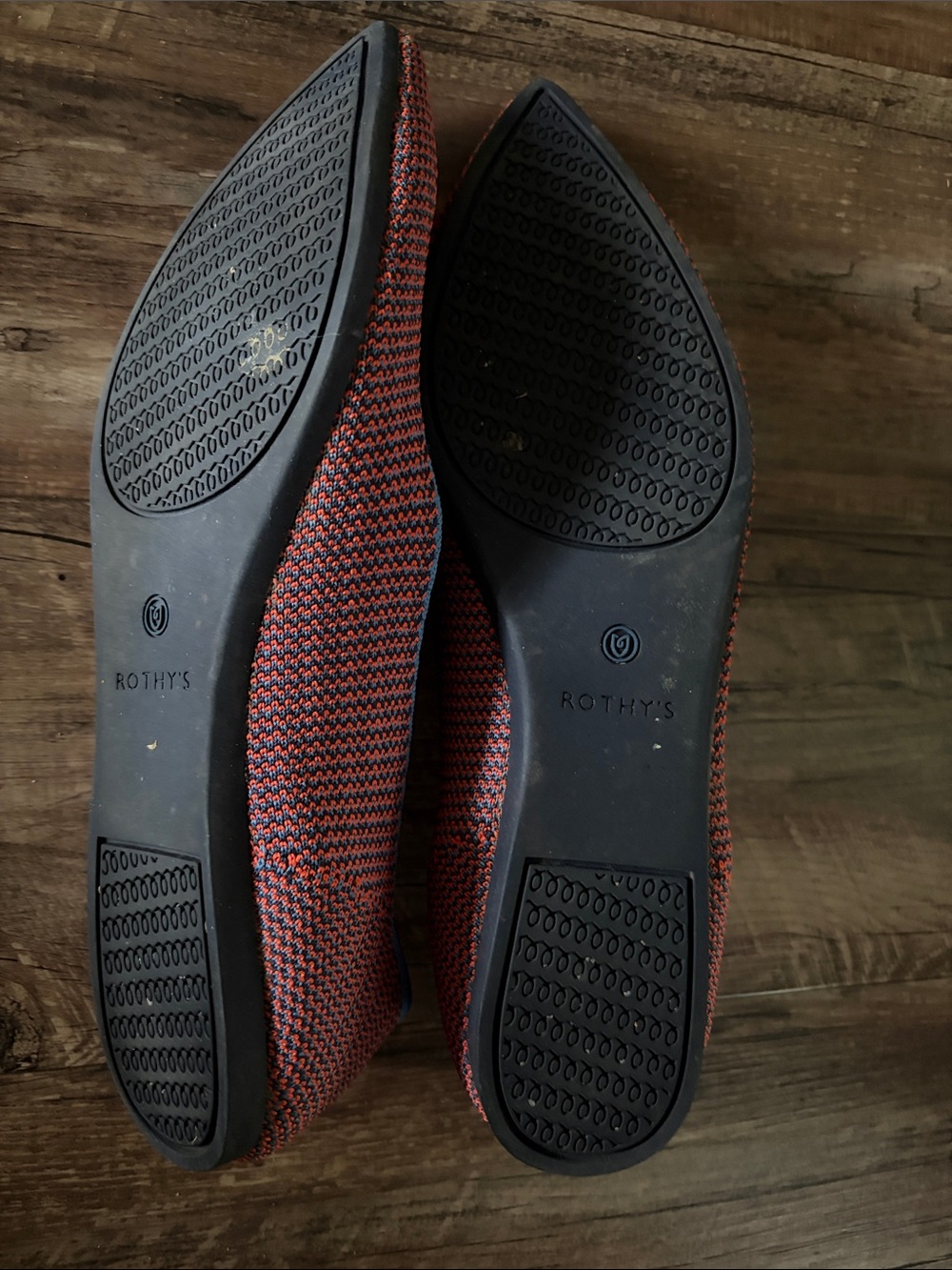 Rothy's Pointed Knit Flats in Coral and Blue Trim - Picture 5 of 5